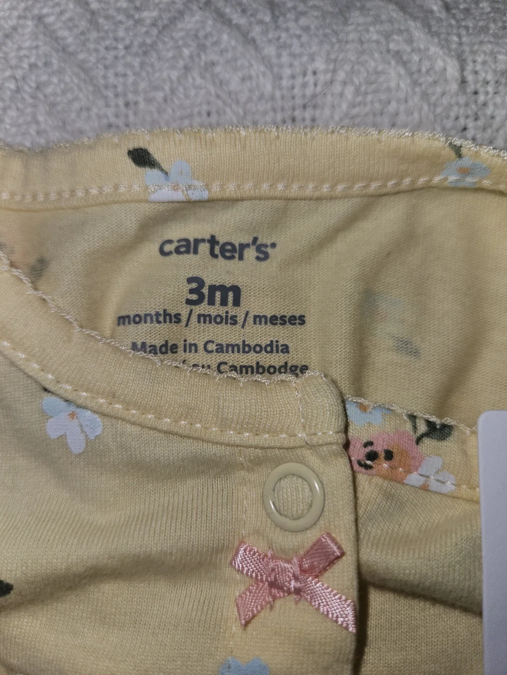 Carter's Yellow Floral Infant Romper with Pink Bow Accents